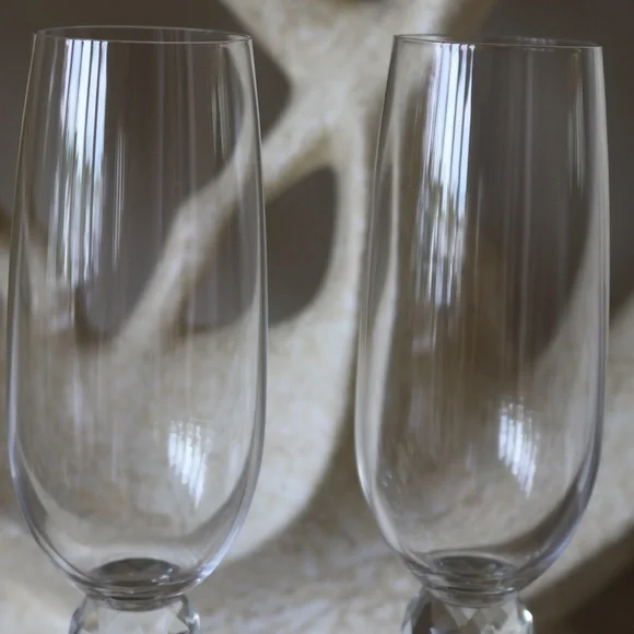 DAVID TUTERA SILVER RHINESTONE SPARKLE CRYSTAL WEDDING DECORATIVE FLUTES - S/2 - Picture 6 of 7